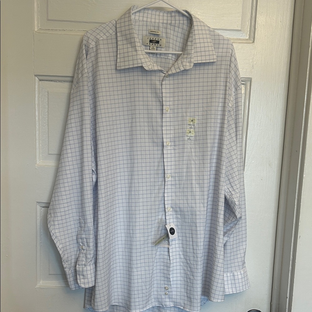 Joseph Abboud Men's Blue and White Checkered Dress Shirt